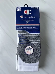CHAMPION HOMBRE 3 PK BLANCO Y CARBÓN CALCETINES CREW, ZAPATO TALLA 6-12 NUEVO CON ETIQUETAS - Imagen 1 de 5