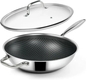 SLOTTET Hybrid 12-Inch Wok with Lid,Nonstick Stainless Steel Woks and Stir-fr - Picture 1 of 6