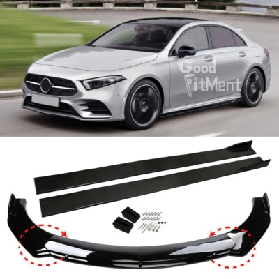 For Mercedes-Benz A-Class W177 V177 Gloss Front Bumper Spoiler Lip + Side Skirts - Image 1 of 4