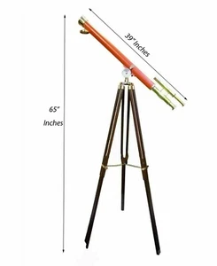 TELESCOPE MARINE NAUTICAL FLOOR STANDING 39'' BRASS LEATHER TELESCOPE DECORATIVE - Picture 1 of 9