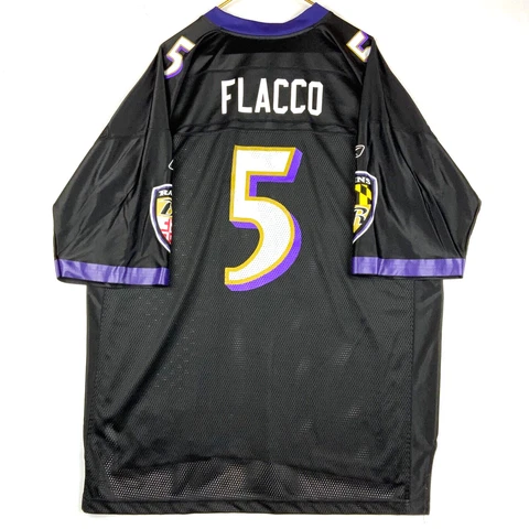 Vintage Joe Flacco #5 Baltimore Ravens Reebok Jersey Size 2XL Black Nfl Football Cover