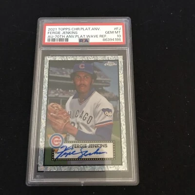 Fergie Jenkins 2022 Topps Chrome Platinum 70th Wave Refractor Auto 03/70 PSA 10 - Image 1 of 2