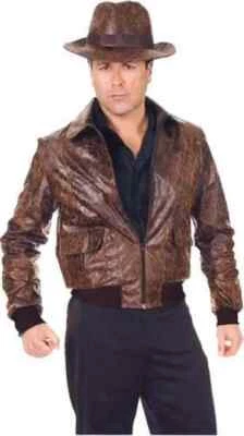Distressed Leather Jacket w/Hat Indiana Jones Brown Adult Costume Accessory - Image 1 of 2