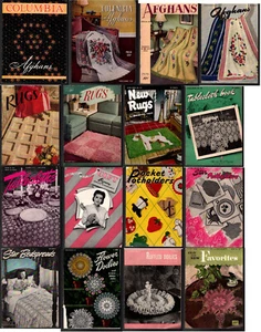 SALE: 16 AFGHANS, RUGS, TABLECLOTHS, POTHOLDERS, DOILIES, etc. booklets - Picture 1 of 17