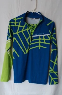 Пуловер Spyder для мальчиков бирюзовый/лаймовый зеленый на молнии с Т-образным вырезом размер большой - Изображение 1 из 4