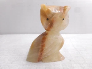 Vintage Hand Carved Multi-Color Onyx Stone Owl Statue Small Figurine 3" Tall - Picture 1 of 12