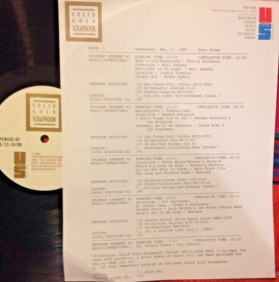 5/17/89 SOLID GOLD SCRAPBOOK PRESENTS 14 GREAT SWAN SONG HITS & RARE INTERVIEWS - Image 1 of 1