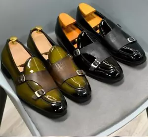 Herren modische Lackleder Doppelschnalle Business Bankett Lederschuhe - Bild 1 von 10