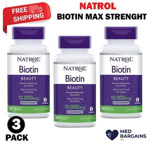 Natrol Biotin Maximum Strength 10,000 mcg Tablets 100 ea - Pack of 3