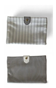 Pochette Henri Bendel marrone e bianca righe traforate viola interno raso - Foto 1 di 6