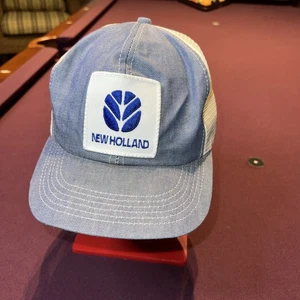 Vintage K Products New Holland Trucker Hat Blue and White Patch Made In USA 80s - Picture 1 of 7