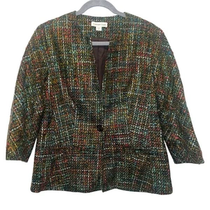 Coldwater Creek Tweed gewebter Blazer Jacke Damen Gr. 12 gefüttert Einknopf GUC - Bild 1 von 7