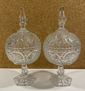 Vintage (2) Tall Cut Crystal Pedestal Covered Candy Dish American Brilliant - Picture 1 of 23