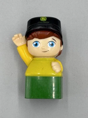 Mega Bloks John Deere Tractor Driver Brown Hair Blue Eyes Green Yellow Waving - Image 1 of 4