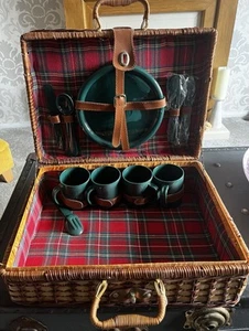 Wicker Picnic Basket For Four. Includes Plates, Cups And Cutlery. 16” X 12” X 6 - Picture 1 of 4
