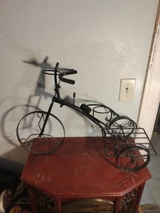 Vtg.Wrought Iron Tricycle Plant Stand 25 X 15 Excellent Condition Wheels Roll - Picture 1 of 10