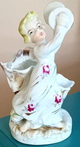 Vintage MCM Christmas Angel w/ Cymbals Ceramic Figurine Vase Unique 1950s Scarce - Picture 1 of 10