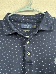 Polo Ralph Lauren Custom Slim Fit Blue Geometric All Over Print Polo Shirt LG - Picture 1 of 15
