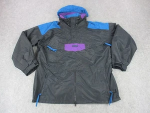 Vintage Columbia Jacket Mens XL Black Hooded Anorak Pullover Windbreaker 90s - Picture 1 of 9