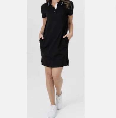 NUEVO Vestido Polo Renuar Mujer Grande Negro Piqué Tenis Preppy Tranquilo Lujo Bolsillos Foto 1 de 4