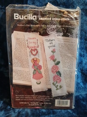 Bucilla: Counted Cross-Stitch Mother's Day Bookmark Pair Kit - 1996 - Image 1 of 3