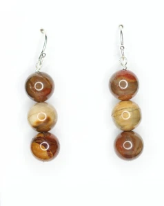 Petrified Wood Earrings 8mm Ball Natural Gemstone .925 Sterling Silver 1 1/2" - Picture 1 of 6