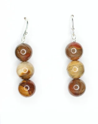 Pendientes de madera petrificada bola de 8 mm piedras preciosas naturales plata de ley .925 1 1/2" Foto 1 de 4