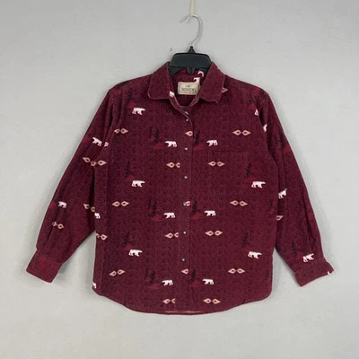 Camisa RedHead Mujer Pequeña Borgoña Franela Estampado Oso Abotonada Manga Larga Foto 1 de 4