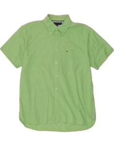 TOMMY HILFIGER Mens Short Sleeve Shirt XL Green Gingham BO10 - Picture 1 of 3
