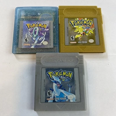 Pokémon Gold + Silver + Crystal Version Gameboy Color Lot Authentic New Battery! - Image 1 of 4