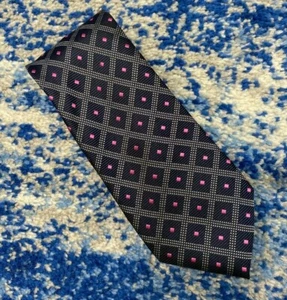 Jos. A Bank Traveler Stain Resistant 100% Silk Navy Blue Pink White Long Necktie - Bild 1 von 4