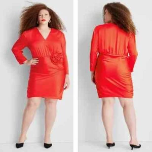 NEW 20 Target Future Collective Red Holiday Long Sleeve Rosette Mini Dress NWT - Picture 1 of 7