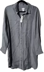 Chico’s NWT Blend Maxi Tunic Shirt 8 Womens Gray Button Up $54.99 Silk Blend B20 - Picture 1 of 7