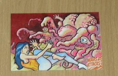 2021 Topps Mars Attacks Uprising HORIZONTAL sketch card 1/1 ORANGE logo artist ? - Image 1 of 2
