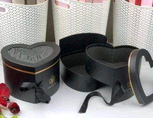 Premium Quality Heart Shape Flower Box, Floral Gift Box, 2 Tier, with Lid, Black - Picture 1 of 2