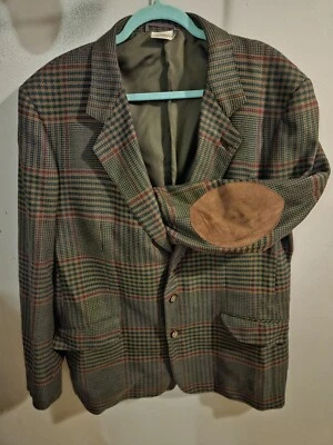 Gucci Mens Wool Leather Blazer Plaid Preppy Retro Holiday 90's Sz 54 READ! - Image 1 of 4