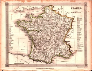 "FRANCE" Antique authentic map 1842 - Picture 1 of 1