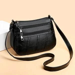 Ladies Cross Body Bag PU Leather Bag Shoulder Handbag Long Strap Black - Picture 1 of 7