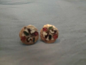 Vintage Cloisinne Floral and gold pierced earings - Picture 1 of 3