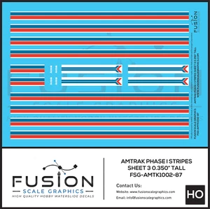 HO Scale Amtrak Phase I Stripes Sheet 3 0.350" Tall Decal Set - Picture 1 of 1