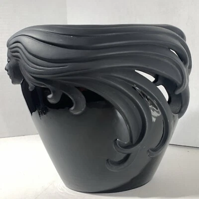 Vintage Modern Art Deco Style Black Ceramic Woman Figure Sculpture Vase - Image 1 of 4