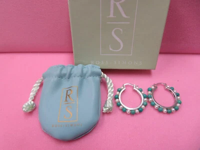 Ross Simons 925 Sterling Silver Pearl Turquoise Hoop Earrings 6.17 Grams - Image 1 of 4