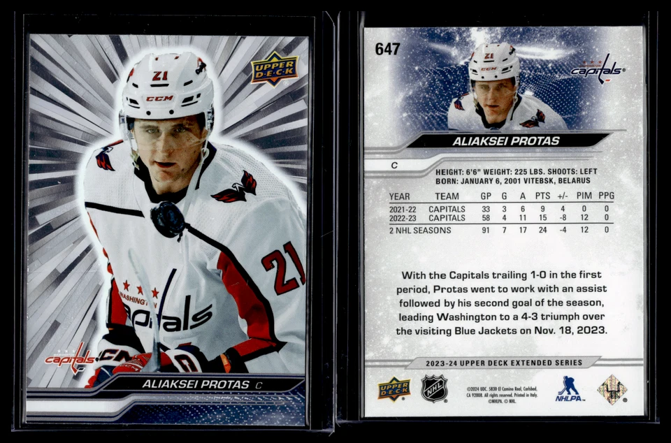 2023-24 Upper Deck Extended Series Silver Outburst Base #647 Aliaksei Protas - Image 1 of 1