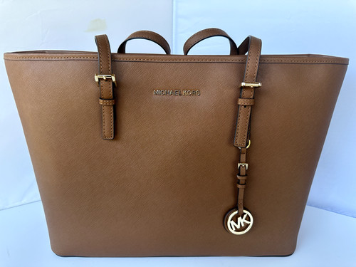 Nuova borsa da viaggio Michael Kors donna jet set marrone tracolla borsetta pelle