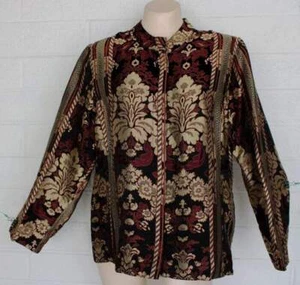 Citron Santa Monica M Asian Gold Goddess Woven Silk Brocade Jacket Vintage - Picture 1 of 5