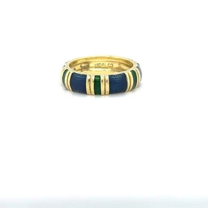 Hidalgo Stackable Blue & Green Enamel Band Ring - 18k Yellow Gold - Size 6.5 - Picture 1 of 7