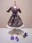 Barbie Doll Handmade Retro Brown Flowered Dress w/ Accessories! Free Shipping