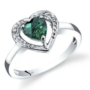 14K White Gold Lab-Created Emerald Diamond Heart Shape Ring 0.75 Carats Size 7 - Bild 1 von 2