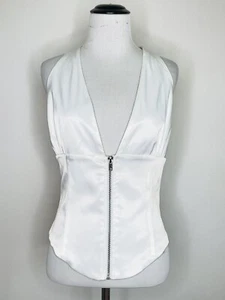 NEU Akira Damen Satin Neckholder Top Satin weiß Reißverschluss vorne Verschluss Gr. Groß - Bild 1 von 6