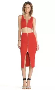 T by Alexander Wang Spring RTW 2014 Red Ribbed Knit Zip Midi Pencil Skirt XS - Picture 1 of 1
